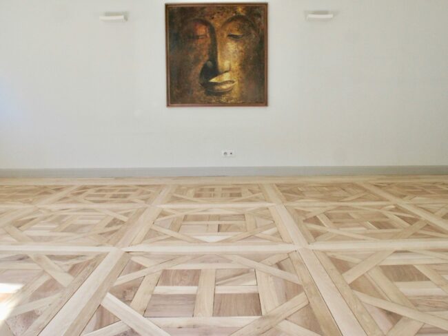 magnifique parquet d'Aremberg brut de ponçage